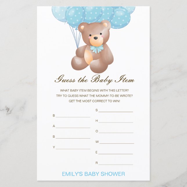 Editable Guess the Baby Item Baby Shower Game (Front)