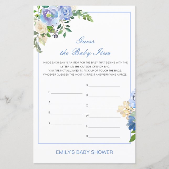 Editable Guess the Baby Item Baby Shower Game (Front)