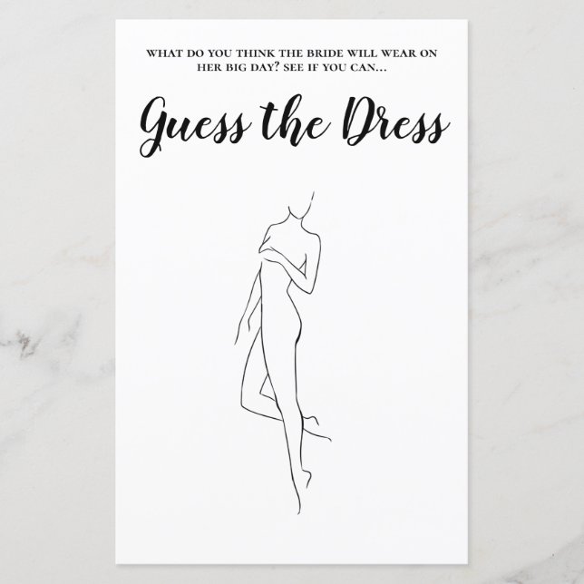 Editable Guess the Dress Bridal Shower Game (Front)