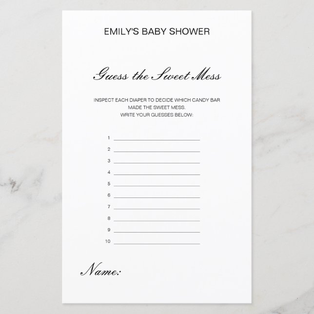 Editable Guess the Sweet Mess, Dirty Diaper (Front)