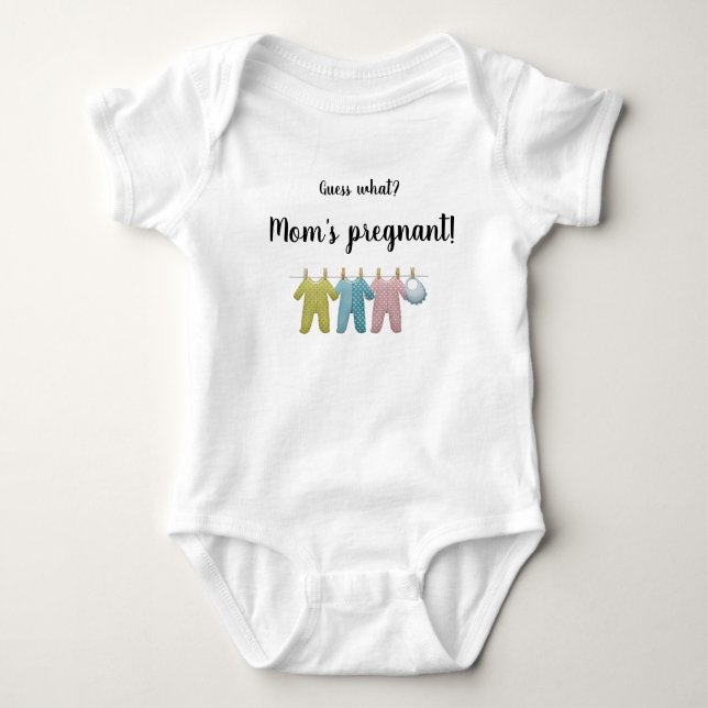 Editable Guess What Mom's Pregnant Announcement Baby Bodysuit (Front)