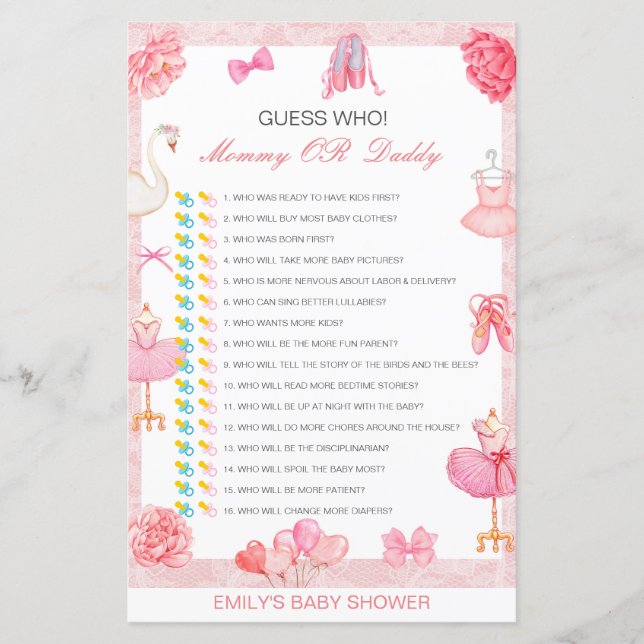 Editable Guess Who, Mom or Dad Baby Shower Game (Front)