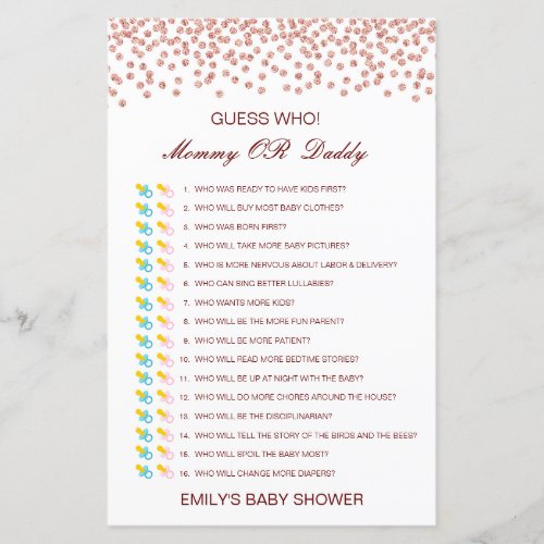 Editable Guess Who Mom or Dad Baby Shower Game