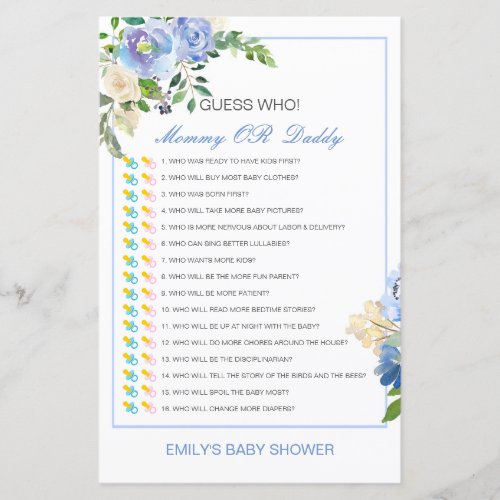 Editable Guess Who Mom or Dad Baby Shower Game