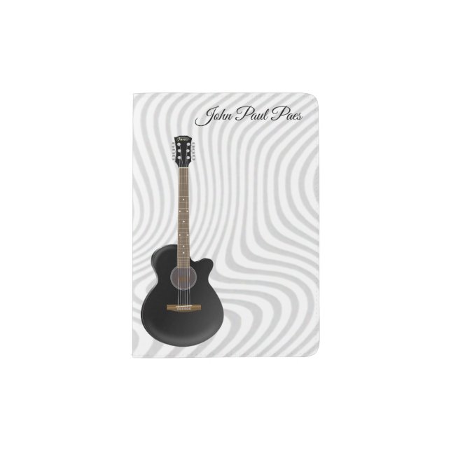 Editable Guitar Against Grey Waves Passport Holder (Front)
