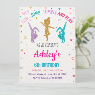 Editable Gymnastics Birthday Girl Invitation