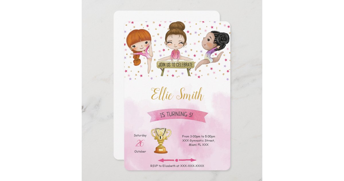 Editable Gymnastics Birthday Invitation | Zazzle