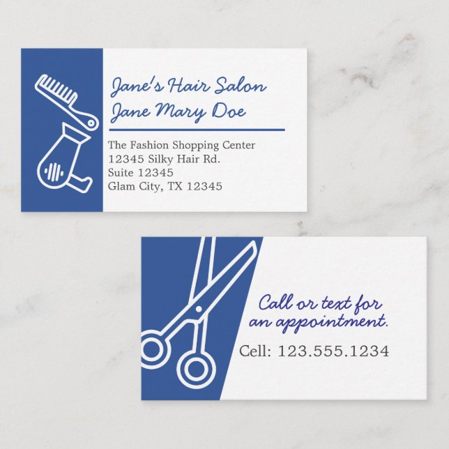 Editable Hair Salon Modern Stylish Business Card (Front/Back)