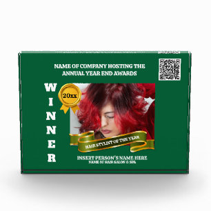 Editable Hair Stylist photo green gold winner  Acrylic Award