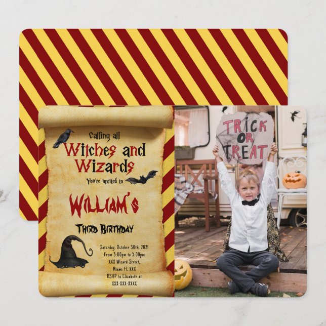 Editable Halloween Birthday Photo Invitation  (Front/Back)