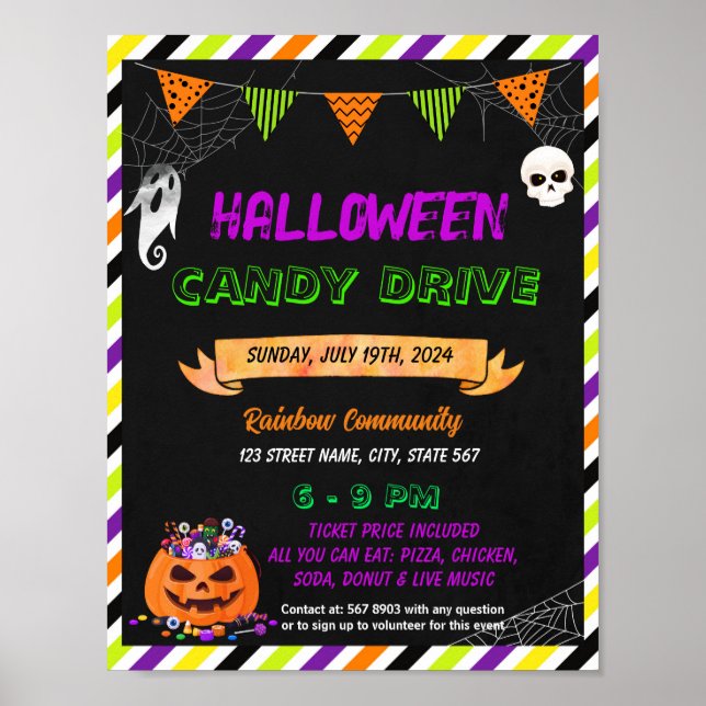 Editable Halloween Candy Drive Flyer Poster (Front)