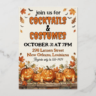 Editable Halloween Cocktails & Costumes Party Cust Foil Invitation
