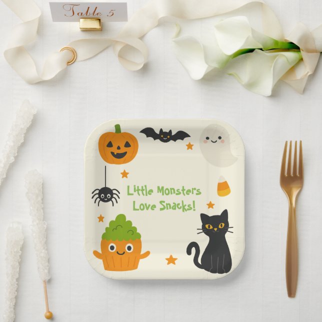 Editable Halloween – Little Monster Bash -  Paper Plates (Wedding)