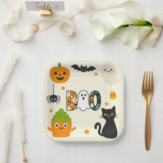 Editable Halloween – Little Monster Bash -  Paper Plates (Wedding)