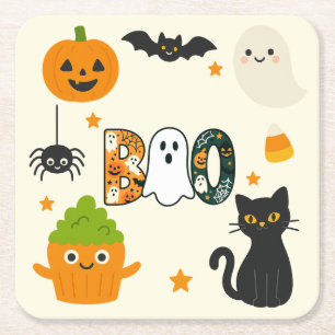 Editable Halloween – Little Monster Bash - Square Paper Coaster