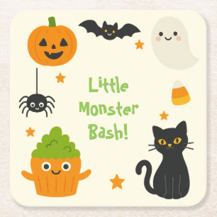 Editable Halloween – Little Monster Bash - Square Paper Coaster
