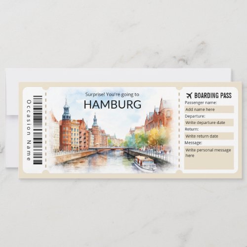 Editable Hamburg Boarding Pass Plane ticket Invitation