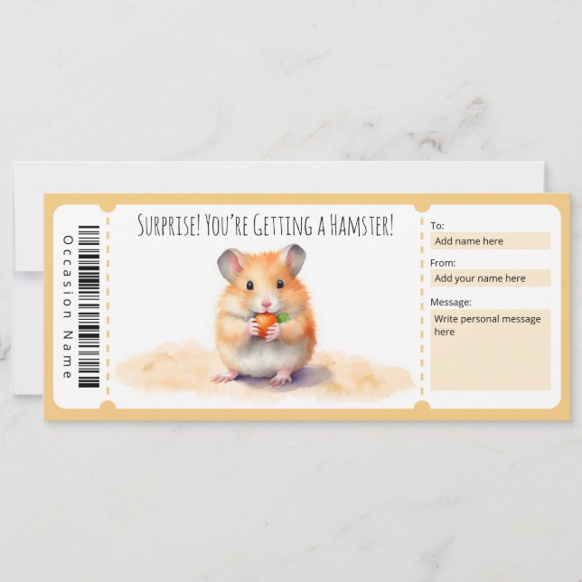 Editable Hamster Gift Certificate Invitation (Front)