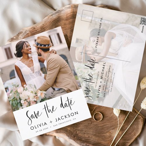 Editable Hand Lettered White Save the Date Photo Postcard