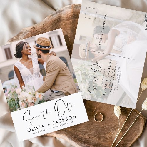 Editable Hand Lettered White Save the Date Photo Postcard