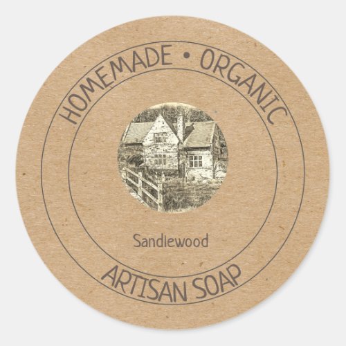 Editable Handmade Artisan Soap Kraft Paper Classic Round Sticker