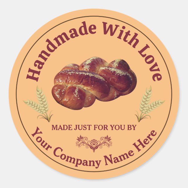 Editable Handmade With Love Bakery Sticker (Front)