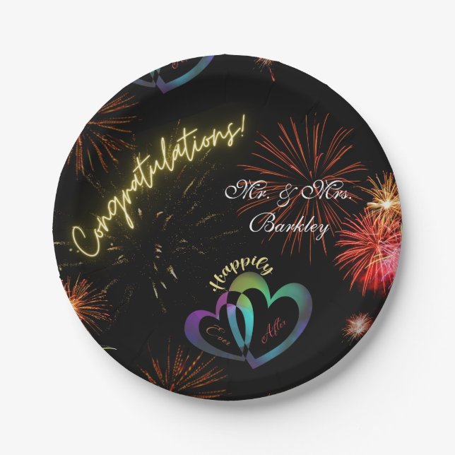 Editable - Happily Ever After in Fireworks Paper Plates (Front)