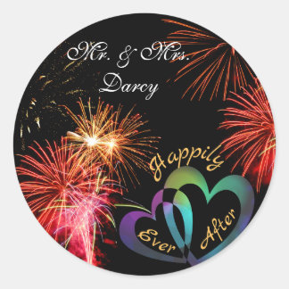 Editable - Happily Ever After with Fireworks Classic Round Sticker