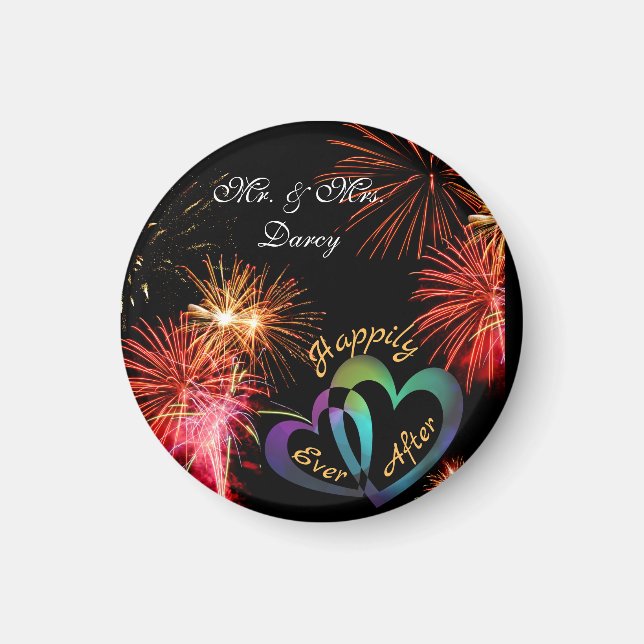 Editable - Happily Ever After with Fireworks Magnet (Front)