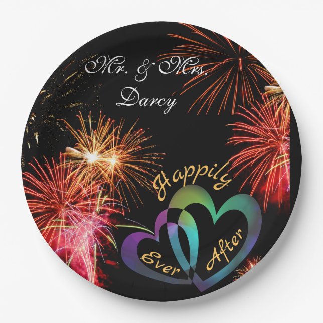 Editable - Happily Ever After with Fireworks Paper Plates (Front)