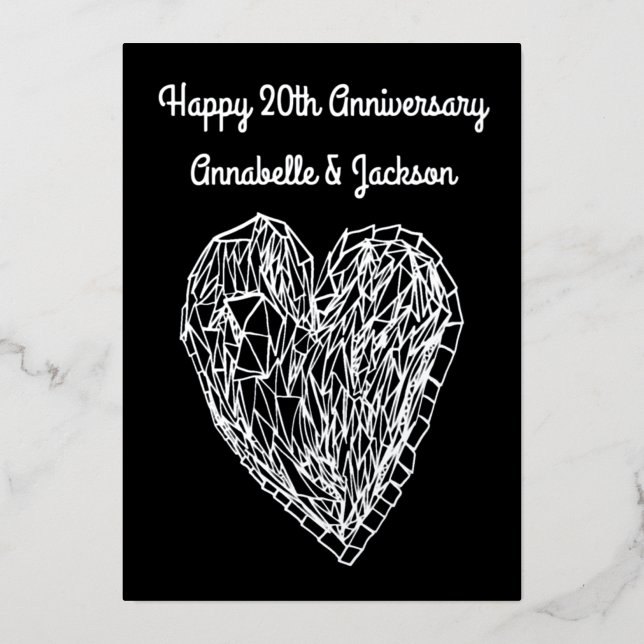 Editable Happy Anniversary Love Heart Foil Card (Front)