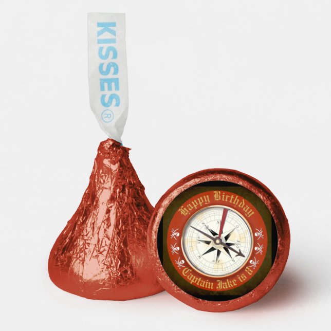 Editable Happy Birthday Compass Pirate Red Hershey®'s Kisses® (Front)