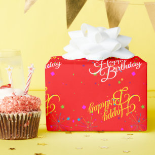 Editable Happy Birthday on Red or your own color Wrapping Paper