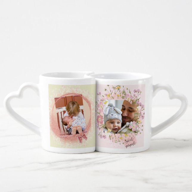 Editable Happy Family Photo Coffee Mug Set (Back Nesting)