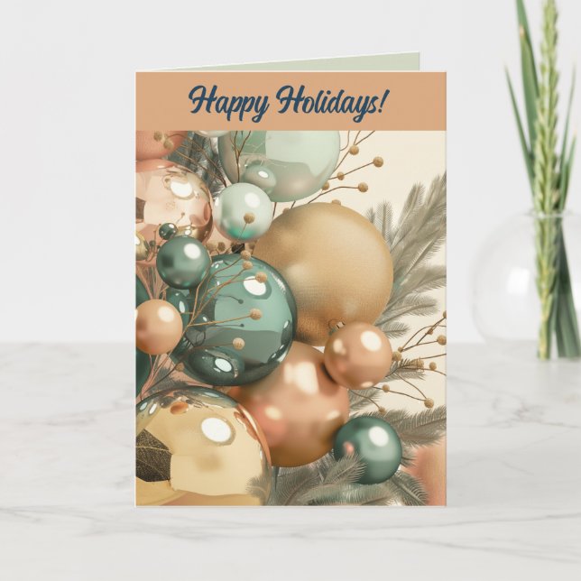 Editable Happy Holiday Baubles Christmas Card (Front)