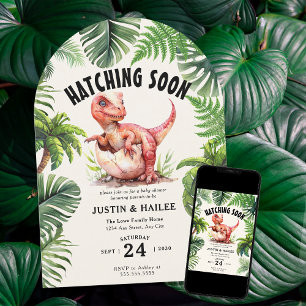 Editable Hatching Soon Dinosaur Baby Shower Invitation