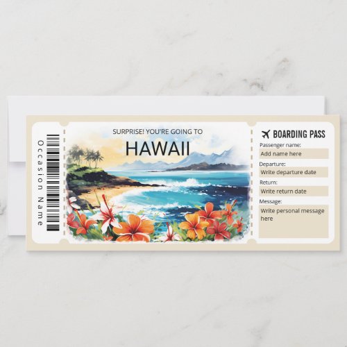 Editable Hawaii Plane Boarding Pass Ticket Invitation