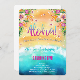 Editable Hawaiian Birthday Kids Invitation