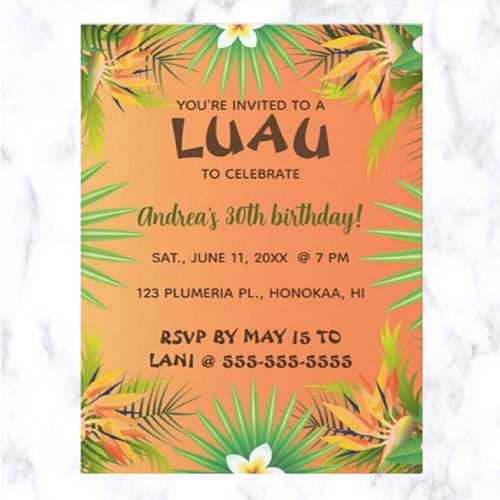 Editable Hawaiian Luau Birthday Invitation