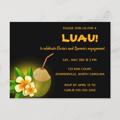 Editable Hawaiian Luau Party Invitation Postcard