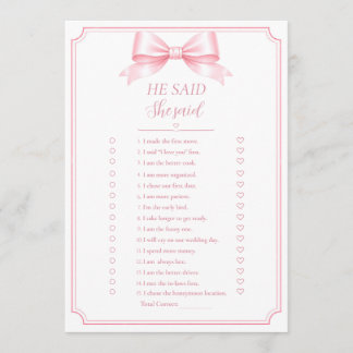 Editable He Said She Said Bridal Shower Fun Games 