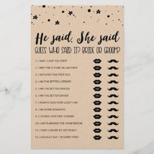 Editable He said, She said Bridal Shower game
