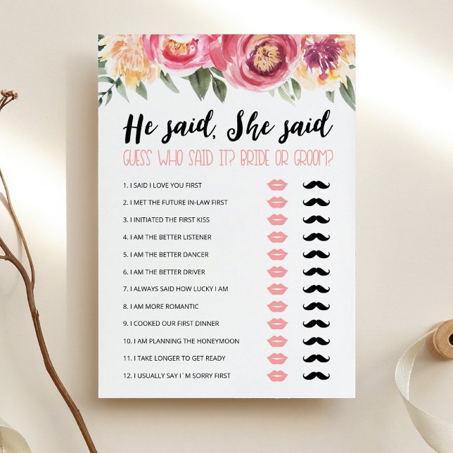 Editable He said, She said Bridal Shower game Card (Creator Uploaded)