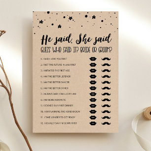 Editable He said, She said Bridal Shower game Card