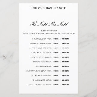 Editable He Said She Said Wedding Shower Game