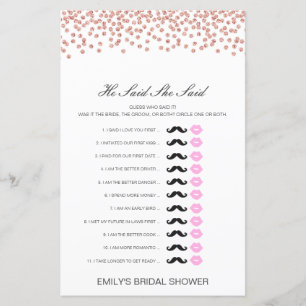Editable He Said She Said Wedding Shower Game