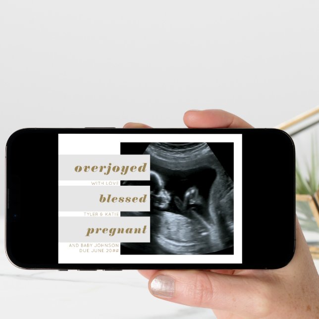 Editable Headlines 2 Photo Gold Grey Pregnancy Announcement (Front Digital)