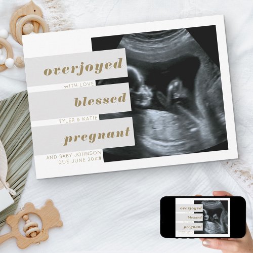 Editable Headlines 2 Photo Gold Grey Pregnancy Announcement
