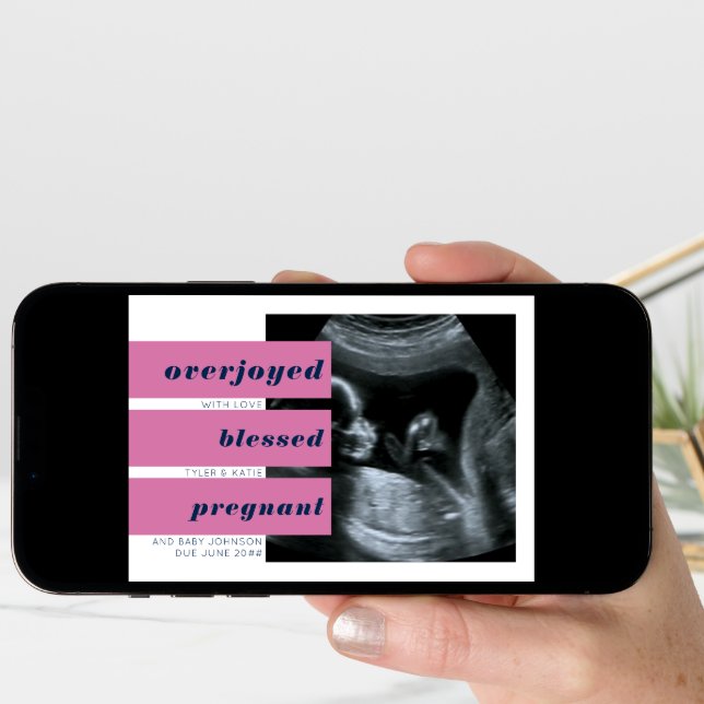 Editable Headlines 2 Photo Navy Pink Pregnancy Announcement (Front Digital)