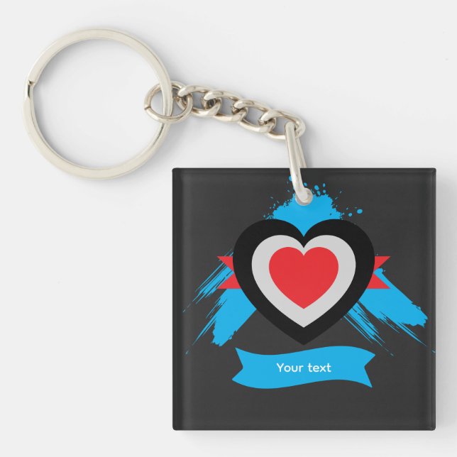 Editable Heart Custom Text Design Keychain (Front)